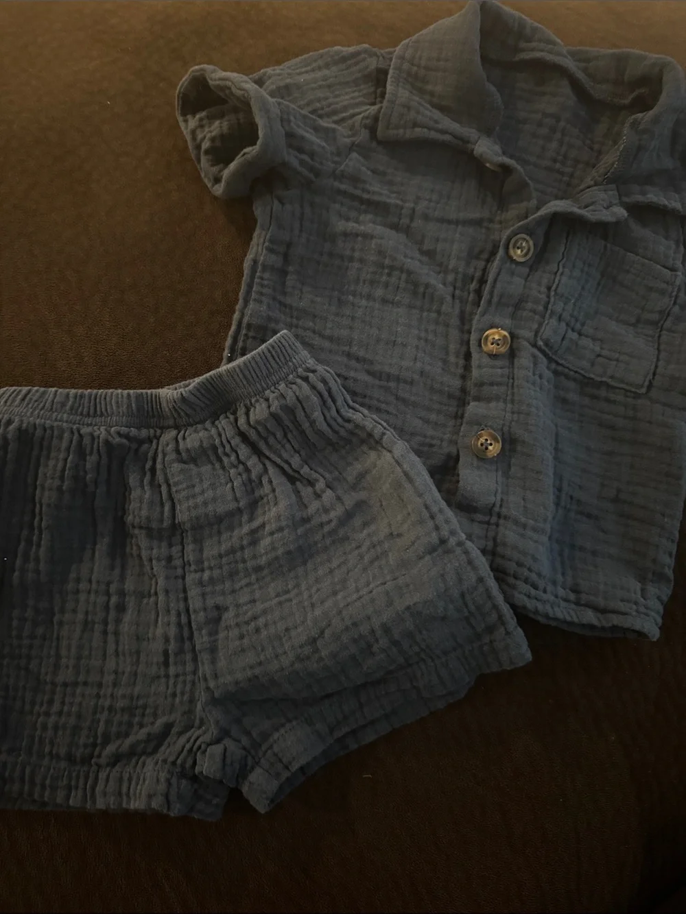Blue Gauze Two-Piece Set - Button Front Top & Elastic Waist Shorts